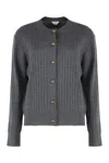 Bottega Veneta Grey Crewneck Cardigan With Knot Buttons Closure And Ribbed Knit In Wool Woman