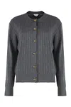 Bottega Veneta Grey Crewneck Cardigan With Knot Buttons Closure And Ribbed Knit In Wool Woman