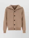 Bottega Veneta Wool Cardigan With Folded Collar And Ribbed Cuffs In Brown