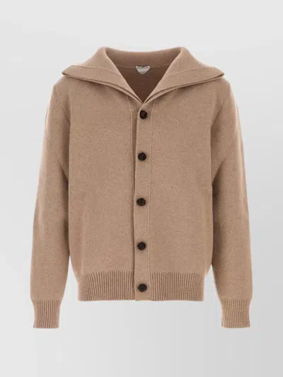 BOTTEGA VENETA WOOL CARDIGAN WITH FOLDED COLLAR AND RIBBED CUFFS