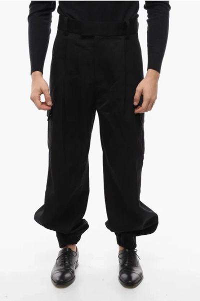 Bottega Veneta Wool Cargo Trousers With Elastic Cuffs In Black