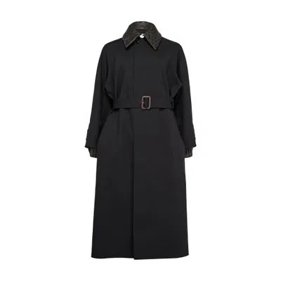 Bottega Veneta Wool Coat With Contrasting Collar In Black