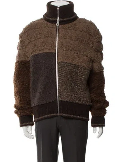 Pre-owned Bottega Veneta Wool Colorblock Pattern Bomber Jacket In Brown