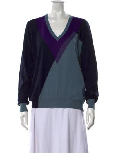 Pre-owned Bottega Veneta Wool Colorblock Pattern Sweater In Blue