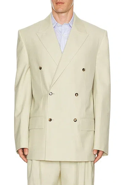 Bottega Veneta Wool Cotton Melange Gabardine Double Breasted Jacket In Neutral