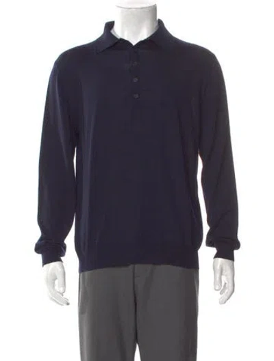 Pre-owned Bottega Veneta Wool Crew Neck Polo Sweater In Blue