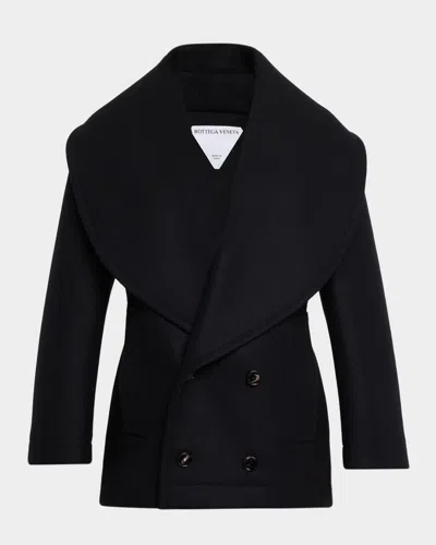 Bottega Veneta Wool Double-breasted Shawl Coat In Black
