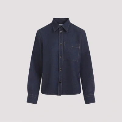 Bottega Veneta Wool Drill Shirt 38 In Blue