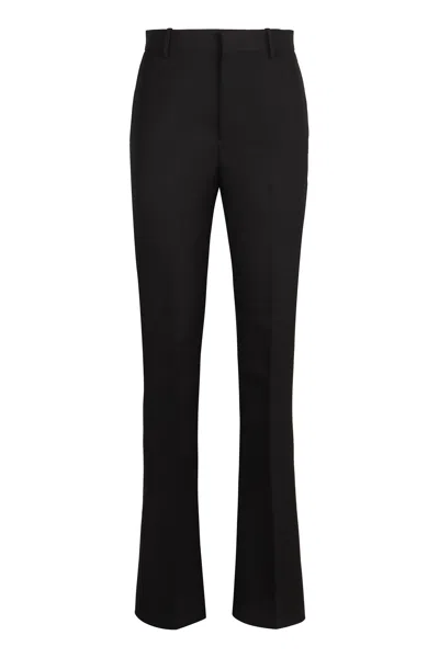 Bottega Veneta Wool Flared Trousers With Back Welt Pocket In Black