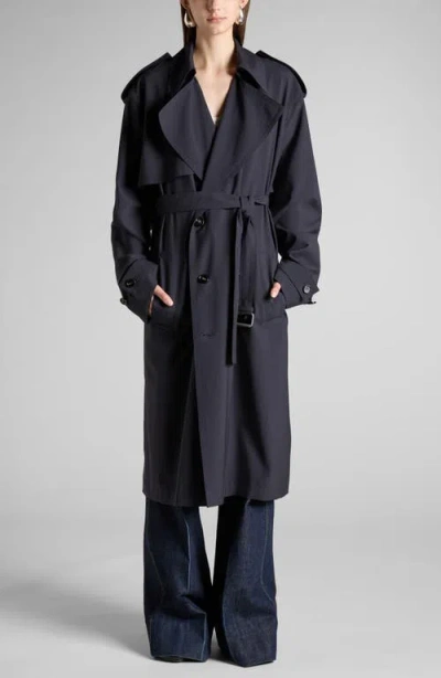 Bottega Veneta Wool Gabardine Trench Coat In Blue