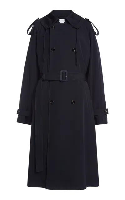 Bottega Veneta Wool Gabardine Trench Coat In Navy