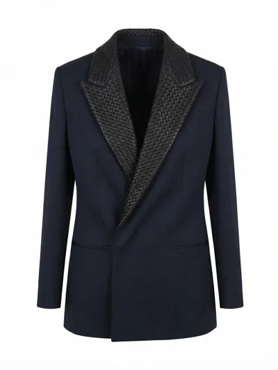 Bottega Veneta Womens Midnight Blue Grain De Poudre Intrecciato-lapel Wool Jacket