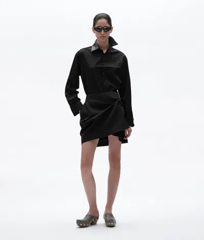 Bottega Veneta Wool Grain De Poudre Skirt In Double Black