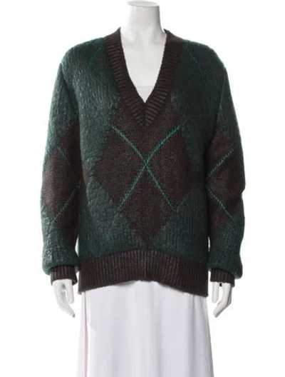 Pre-owned Bottega Veneta Wool Houndstooth Print Sweater In Green