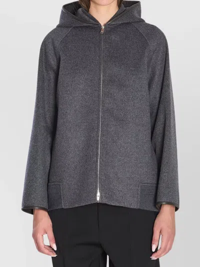 BOTTEGA VENETA WOOL JACKET HOOD LEATHER TRIM