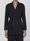 Bottega Veneta Wool Jacket With Belt In Blue