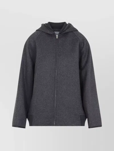 Bottega Veneta Wool Jacket With Hood And Leather Trim