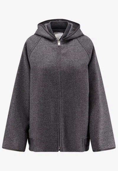 Bottega Veneta Wool Jacket With Leather Profiles In Gray