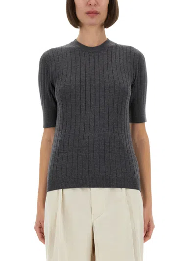 Bottega Veneta Women Ribbed Knit Cropped Top In Gray