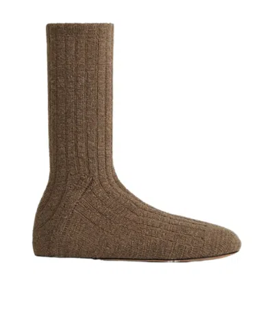 Bottega Veneta Wool Knitted Sock Boots In Brown