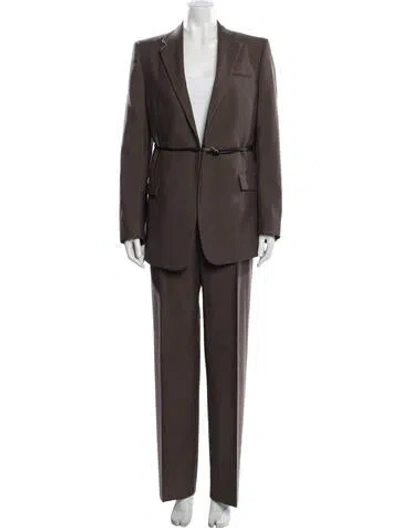 Pre-owned Bottega Veneta Wool Leather Trim Embellishment Pantsuit In Brown
