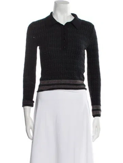 Pre-owned Bottega Veneta Wool Long Sleeve Crop Top In Black