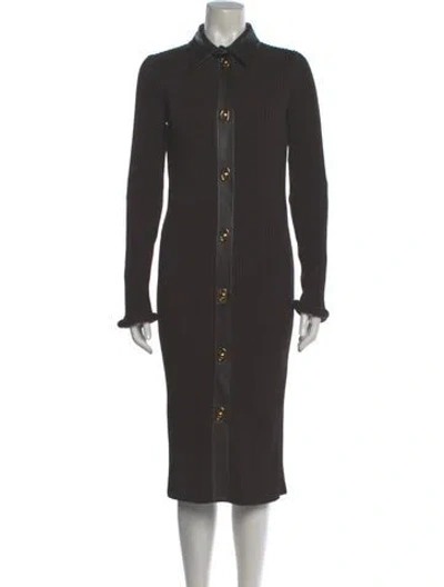 Pre-owned Bottega Veneta Wool Midi Length Dress In Gray