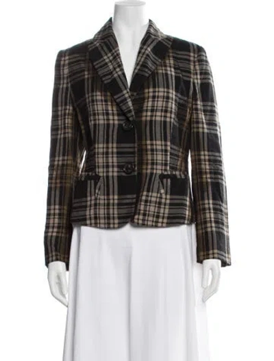 Pre-owned Bottega Veneta Wool Plaid Print Blazer In Black