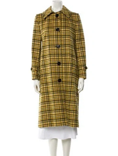 Pre-owned Bottega Veneta Wool Plaid Print Coat In Yellow