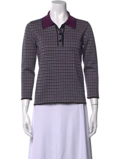 Pre-owned Bottega Veneta Wool Plaid Print Polo In Purple
