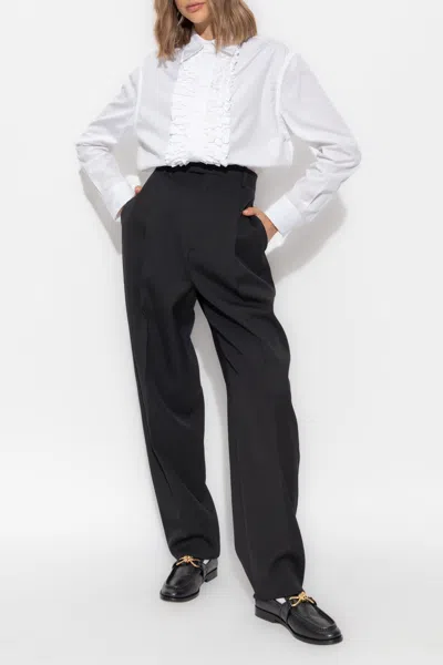Bottega Veneta Wool Pleat-front Trousers In Black