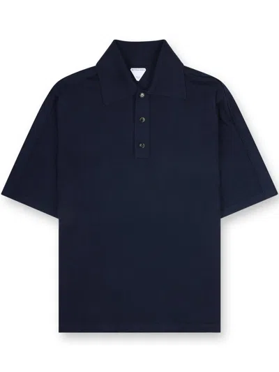 Bottega Veneta Chine Cotton Piquet Polo In Blue