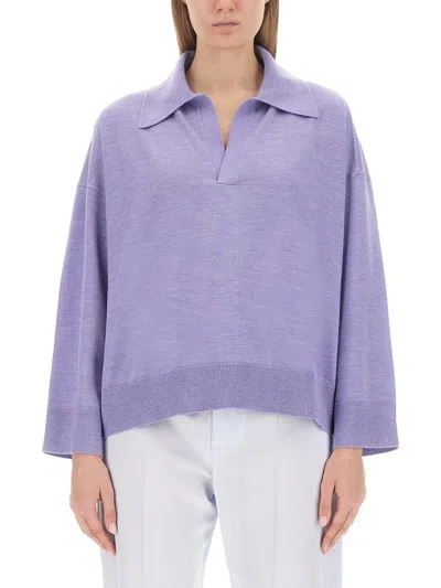 Bottega Veneta Oversized Knit Polo Drop Shoulders In Purple