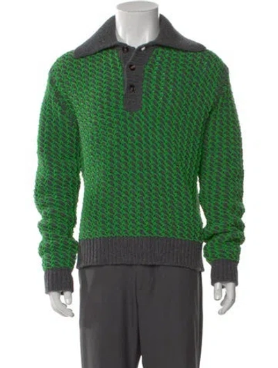 Pre-owned Bottega Veneta Wool Printed Polo Sweater In Gray