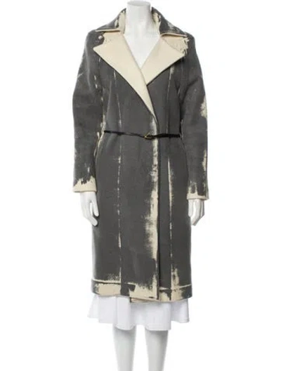 Pre-owned Bottega Veneta Wool Printed Trench Coat In Gray