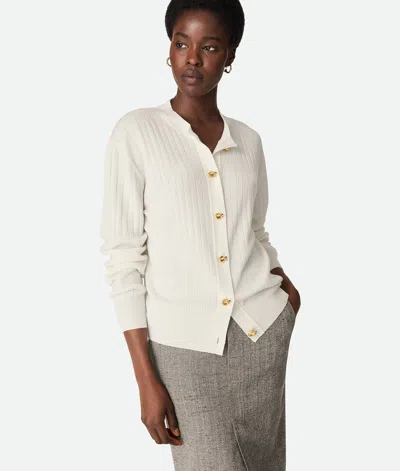 Bottega Veneta Wool Rib Cardigan In White