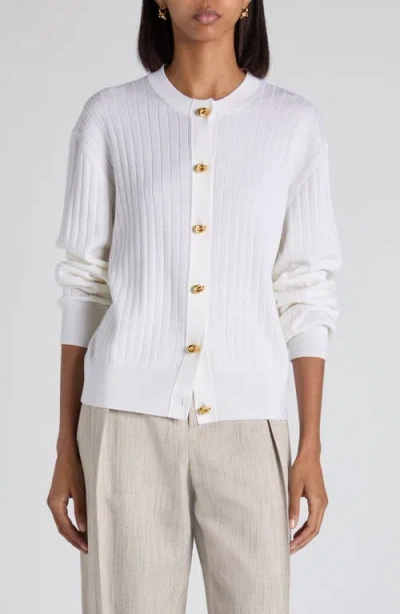 Bottega Veneta Wool Rib Cardigan In White
