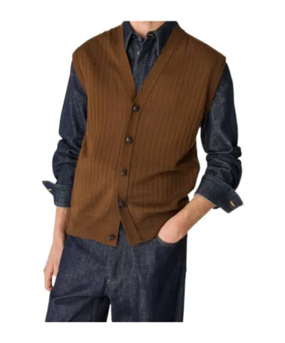 Bottega Veneta Wool Rib Cardigan Gilet In Brown