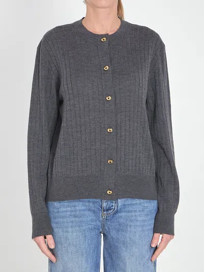 Bottega Veneta Wool Rib Cardigan In Gray