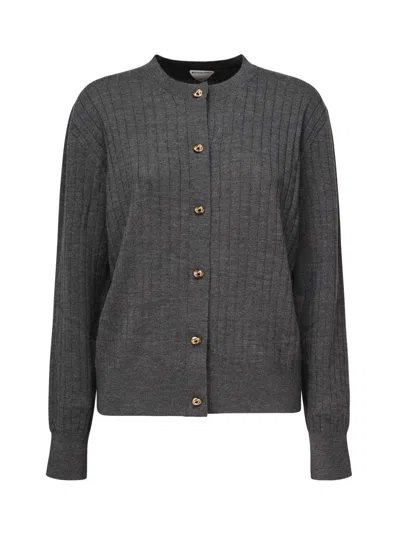 Bottega Veneta Ribbed Wool Cardigan Knitwear Grey In Gray
