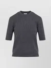 Bottega Veneta Womens Anthracite Ribbed Round-neck Wool Top In Blue