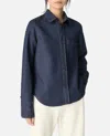Bottega Veneta Wool Drill Shirt With Yellow Stitching In Blue
