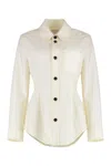 Bottega Veneta Traverl Light Wool Shirt With Maxi Pointed Collar In Green