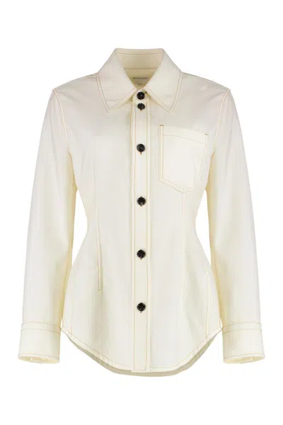 Bottega Veneta Traverl Light Wool Shirt With Maxi Pointed Collar In White