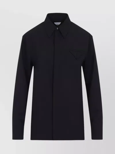 Bottega Veneta Wool Shirt With Buttoned Cuffs And Chest Pocket In Black