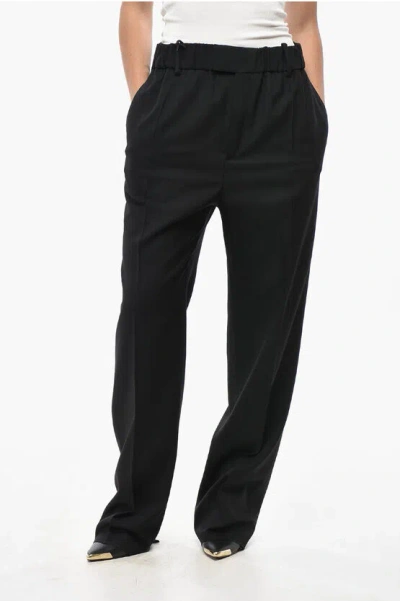Bottega Veneta Wool Straight Fit Pants With Elastic Waistband In Black