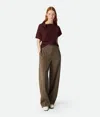 Bottega Veneta Wool Straight Trousers In Ebony/light Jute Melange