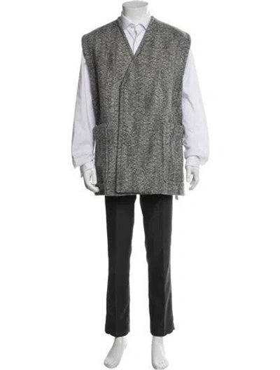 Pre-owned Bottega Veneta Wool Striped Overcoat In Gray