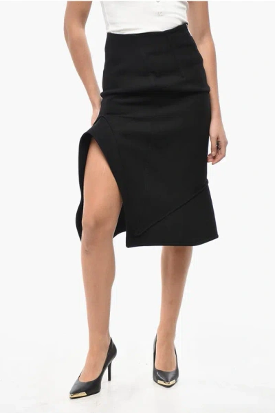 Bottega Veneta Wool Structured Midi Skirt With Side Split In Black