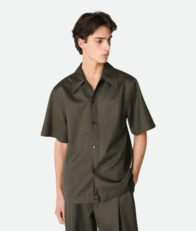 Bottega Veneta Wollhemd Mit Feinem Zickzackmuster In Forest/caper Melange